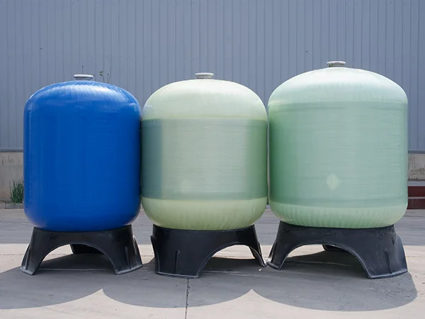 Three sand filters FRP tanks in the yard.