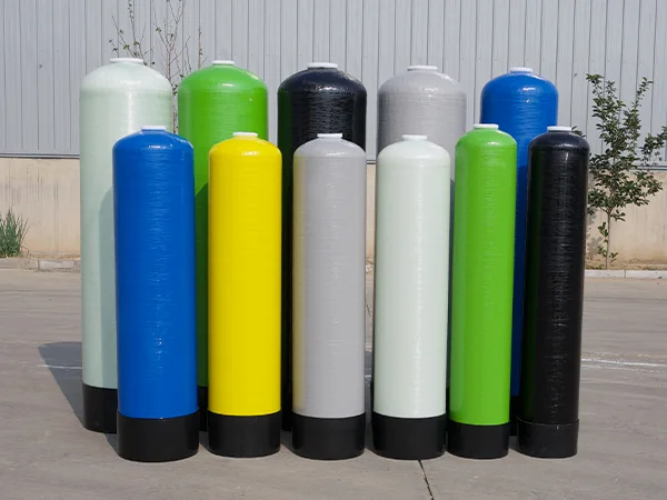 Eleven different volumes of FRP tanks in the yard.